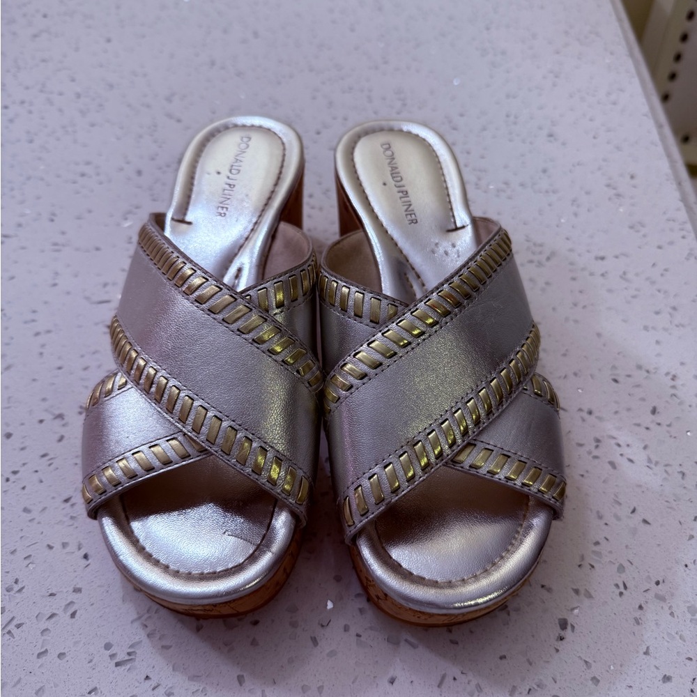 Donald J. Pliner Silver Metallic Mules with Braided Detail